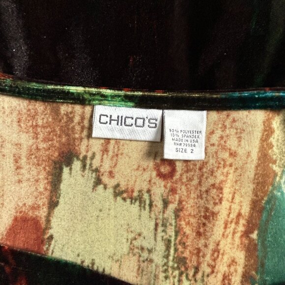 Chico's Womens Long Sleeve Abstract Tunic Top 2 Multicolor Long Sleeve Stretch - Picture 3 of 10